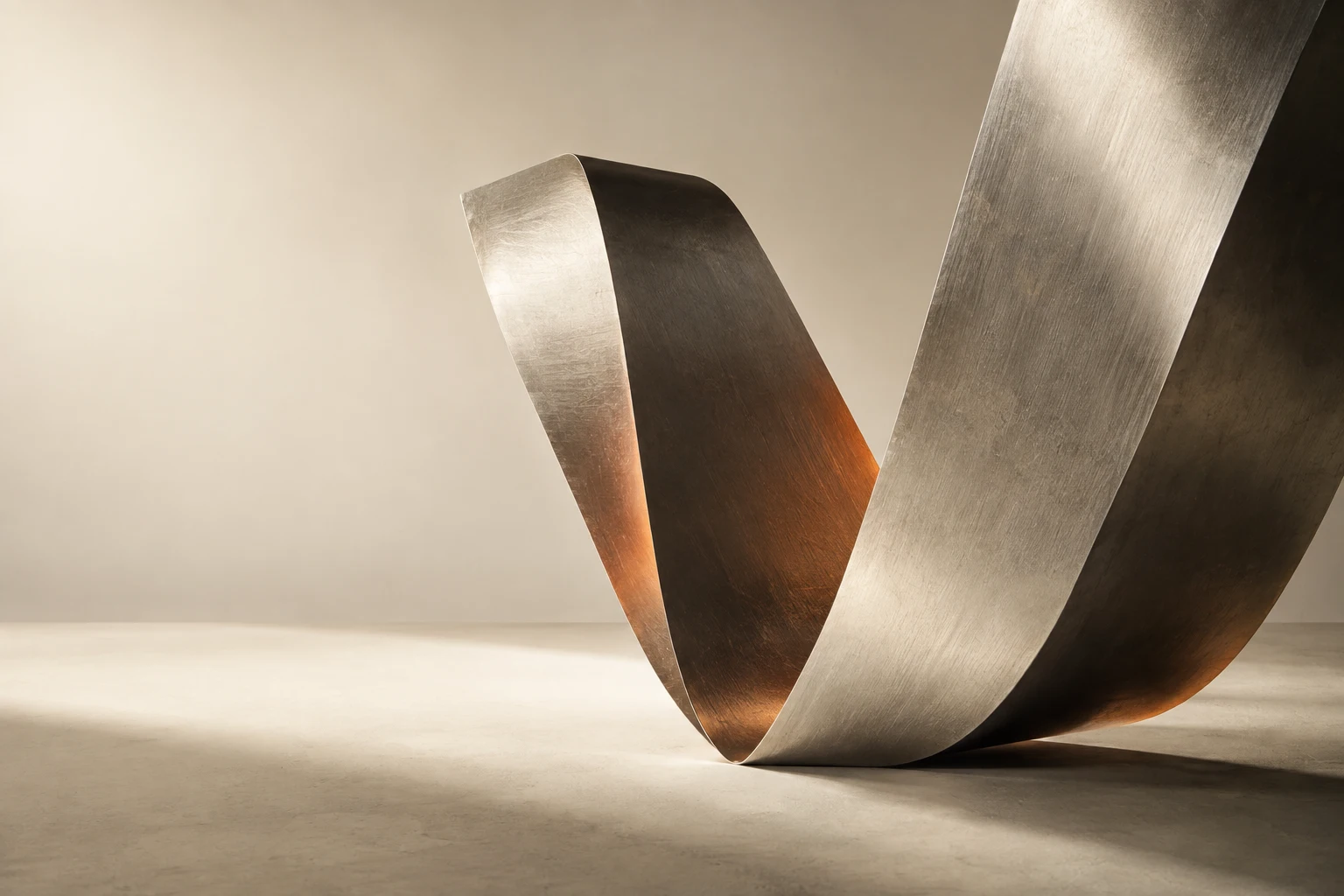 Original brushed-metal sculpture in the form of a V